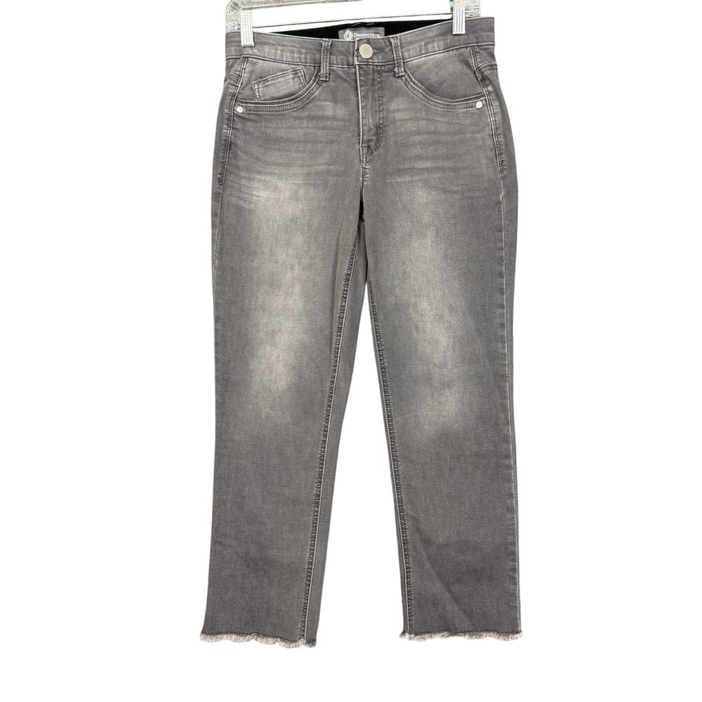 Democracy Jeans‎ Womens 4 Grey Ab Solution Straight Leg Faded Raw Hem Slimming